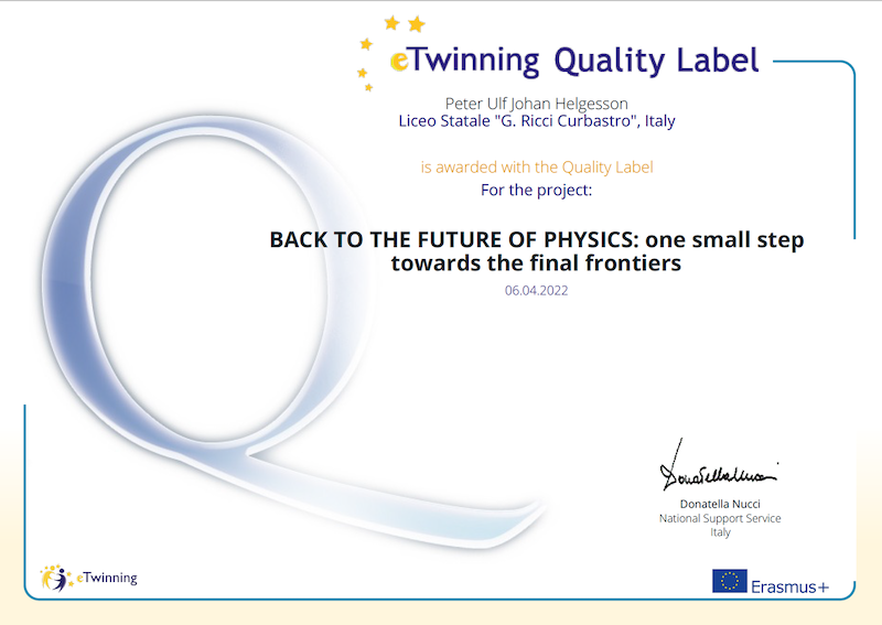 Certificato quality label prof.Helgesson